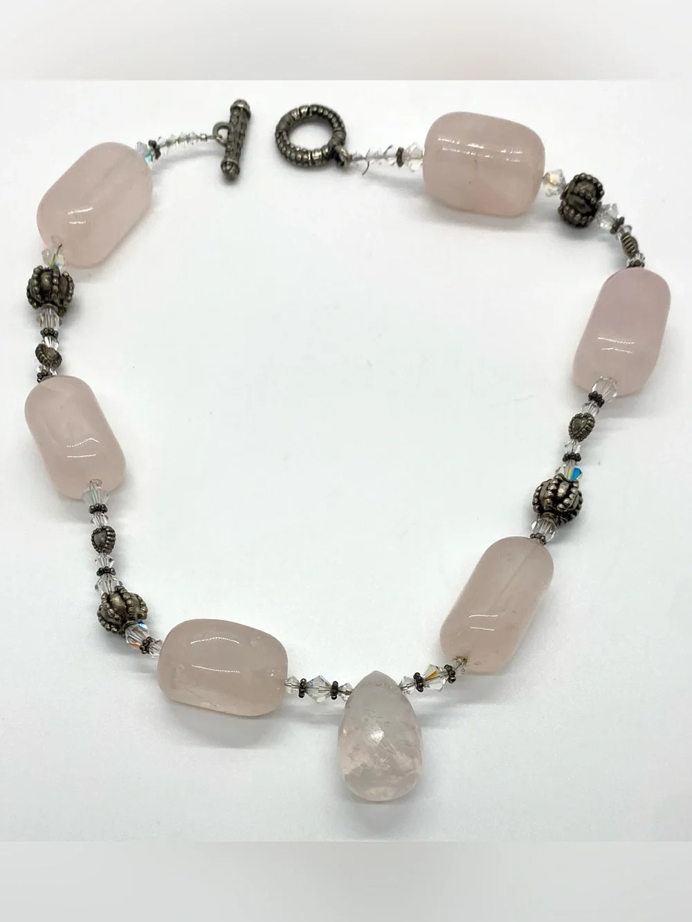 Pink Rose Quartz Beaded Necklace Boho Chunky Summer Coastal Beach Eclectic